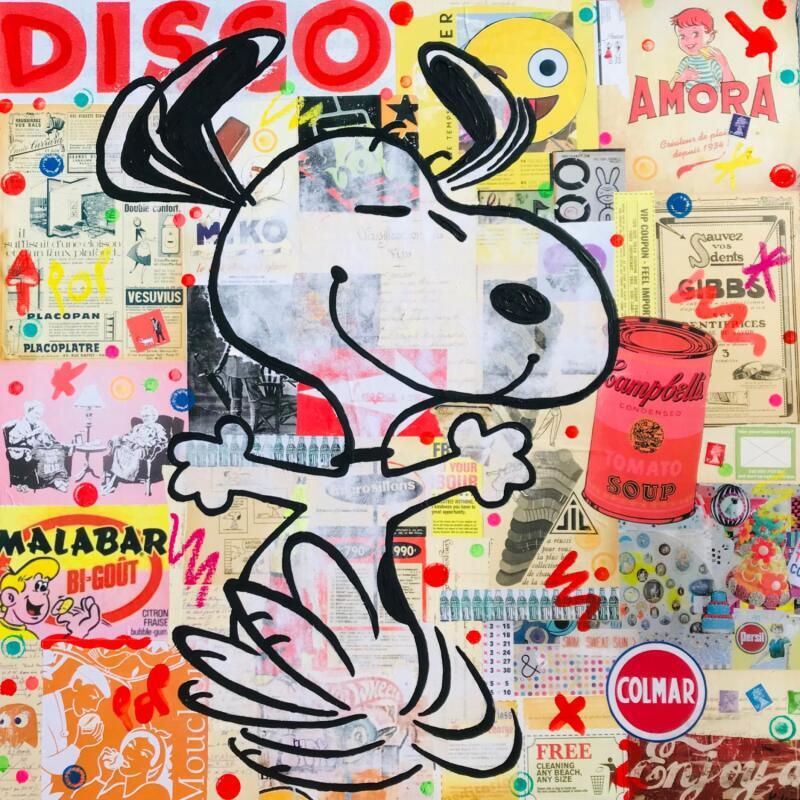 Peinture Snoopy happy vintage par Kikayou | Tableau Pop-art Icones Pop Graffiti Acrylique Collage