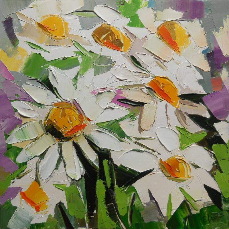Peinture Chamomile field par Lunetskaya Elena | Tableau Figuratif Huile