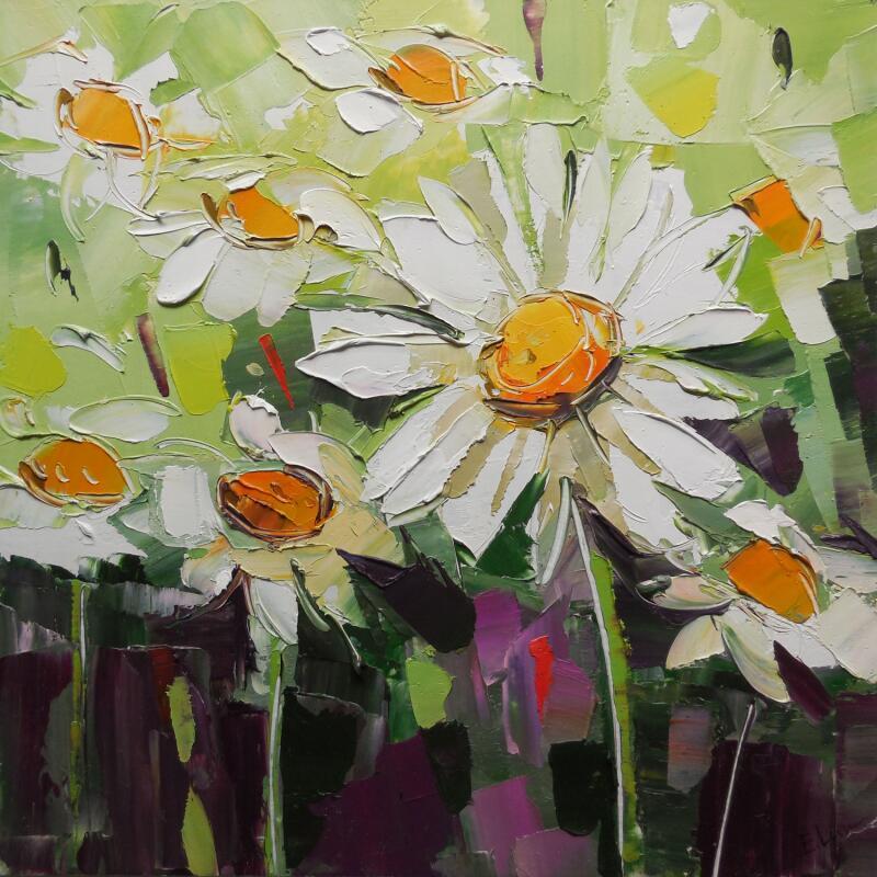 Peinture Chamomiles par Lunetskaya Elena | Tableau Figuratif Huile