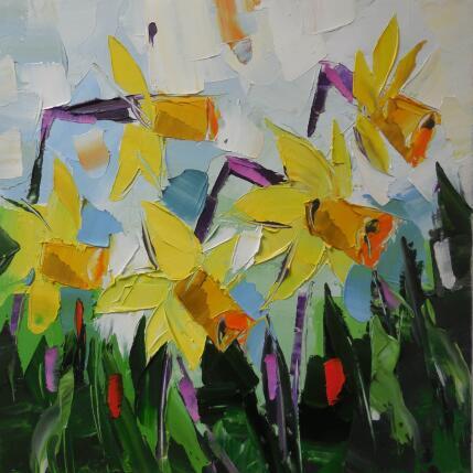 Peinture Yellow Daffodils par Lunetskaya Elena | Tableau Figuratif Huile Minimaliste, Nature, Paysages