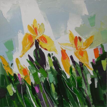 Peinture Yellow irises par Lunetskaya Elena | Tableau Figuratif Huile Minimaliste, Nature, Paysages