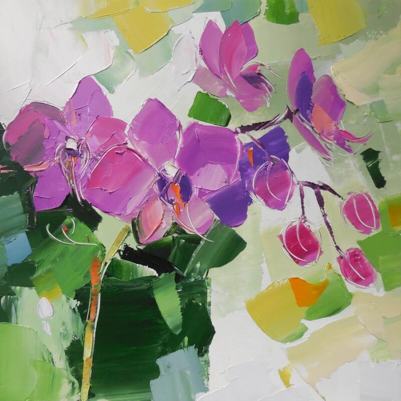 Peinture Pink Orchid par Lunetskaya Elena | Tableau Figuratif Paysages Nature Huile