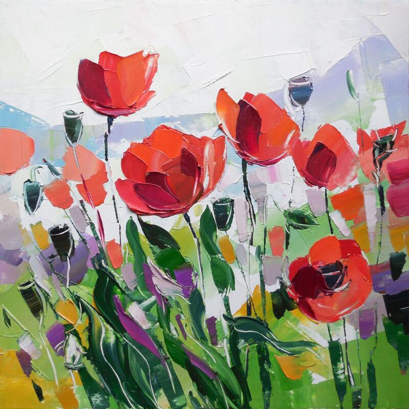 Peinture Wild poppies par Lunetskaya Elena | Tableau Figuratif Paysages Nature Huile