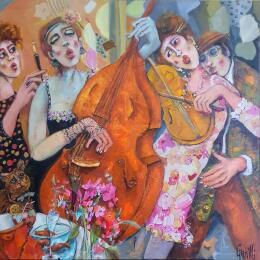 Peinture Irrésistibles «jazz women» par Garilli Nicole | Tableau Figuratif Acrylique, Fusain Scènes de vie