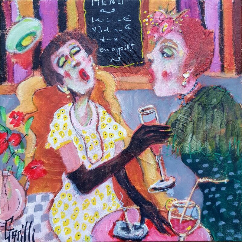Painting élégants commerages.  by Garilli Nicole | Painting Figurative Life style Acrylic