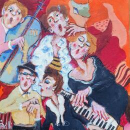 Peinture Hot jazz evening.  par Garilli Nicole | Tableau Figuratif Acrylique Scènes de vie