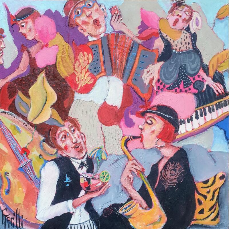 Painting le bonheur au rythme du blues by Garilli Nicole | Painting Figurative Life style Acrylic