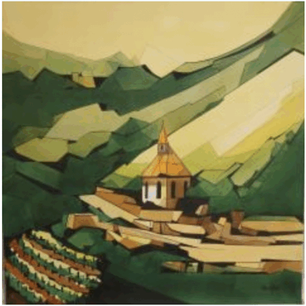 Gemälde Vignes clocher von Langlois Jean-Luc | Gemälde