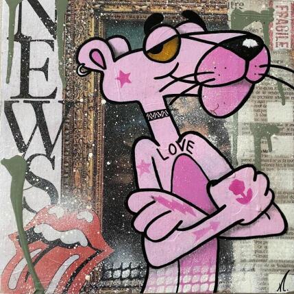 Painting new pink panther by Marie G. | Painting Pop-art Acrylic, Gluing, Wood Pop icons