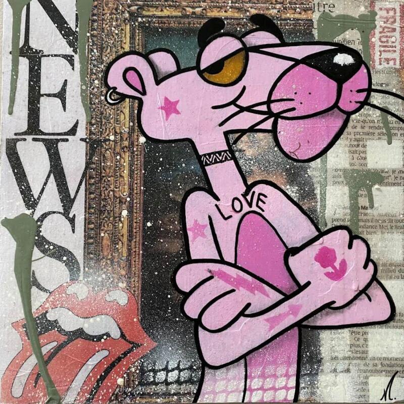 Painting new pink panther by Marie G.  | Painting Pop-art Pop icons Wood Acrylic Gluing