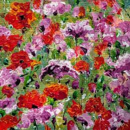 Peinture Coquelicots et pavots mauves par Amblard Florence | Tableau Impressionnisme Acrylique Nature