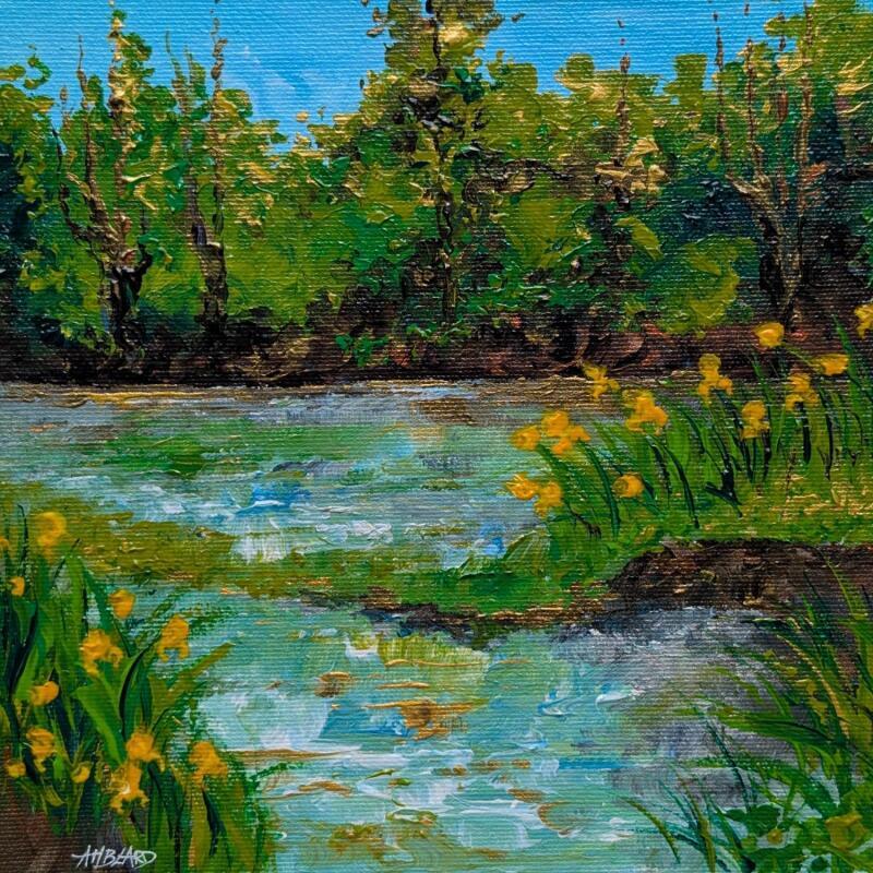 Peinture Iris aux marais  par Amblard Florence | Tableau Impressionnisme Nature Acrylique