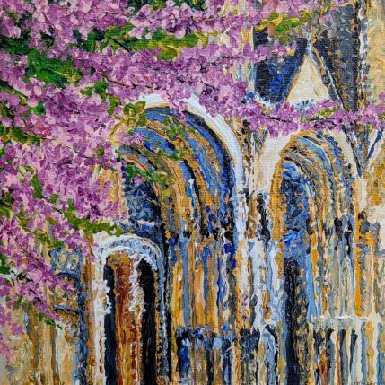 Peinture  Arbre de Judée aux portes de la cathédrale. par Amblard Florence | Tableau Impressionnisme Acrylique Nature