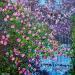 Peinture Roses devant le portail bleu  par Amblard Florence | Tableau Impressionnisme Nature Acrylique