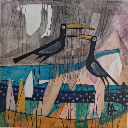 Gemälde Tucanes von Arias Parera Almudena | Gemälde Naive Kunst Acryl, Collage