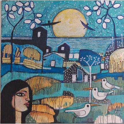 Painting Luna grande by Arias Parera Almudena | Painting Naive art Acrylic, Gluing