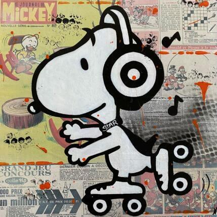 Peinture F4  Snoopy en rollers par Marie G.  | Tableau Pop-art Acrylique, Bois, Collage Icones Pop