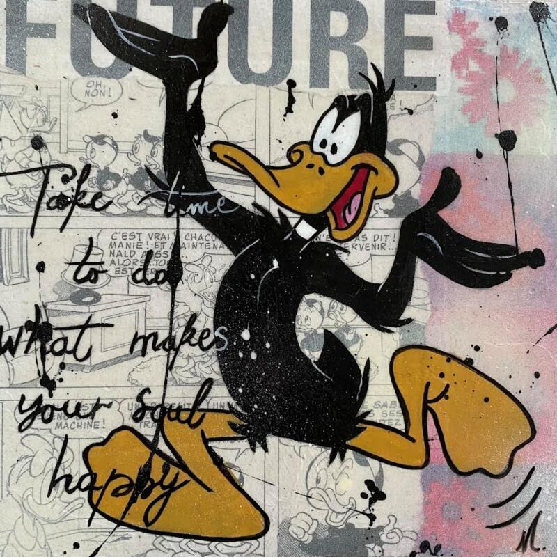 Painting F2  Daffy happy by Marie G.  | Painting Pop-art Pop icons Wood Acrylic Gluing