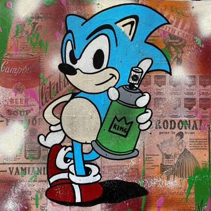 Peinture F4  Sonic king par Marie G.  | Tableau Pop-art Acrylique, Bois, Collage Icones Pop
