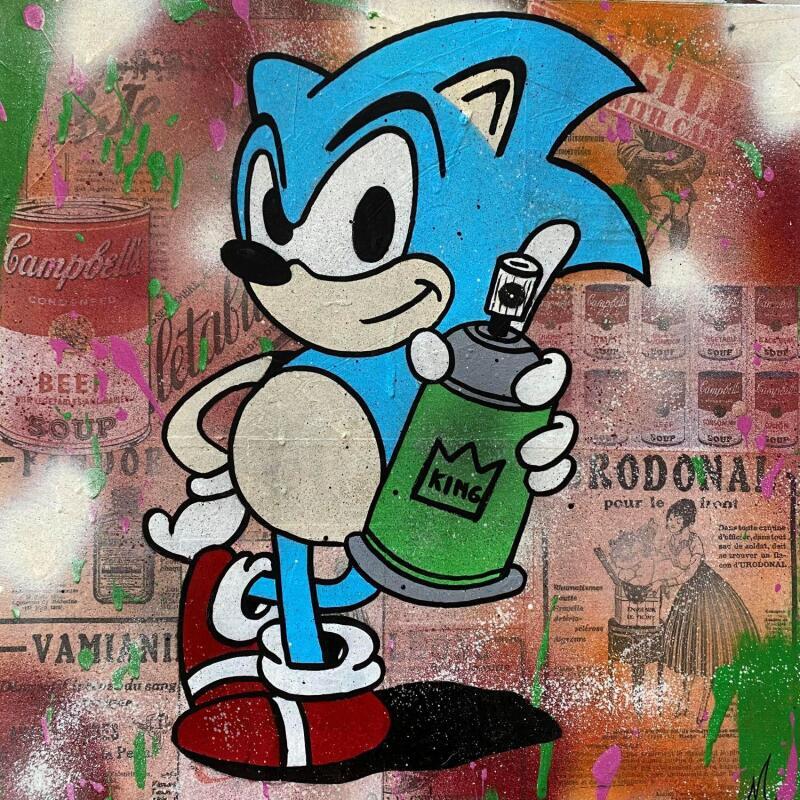 Peinture F4  Sonic king par Marie G.  | Tableau Pop-art Icones Pop Bois Acrylique Collage