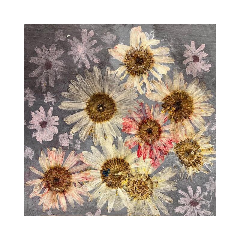Peinture Marguerite par Rocco Sophie | Tableau Art Singulier Nature Acrylique Collage