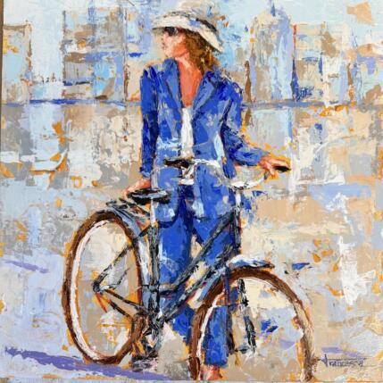 Painting Bici en la ciudad by Escobar Francesca | Painting Figurative Acrylic, Wood Urban