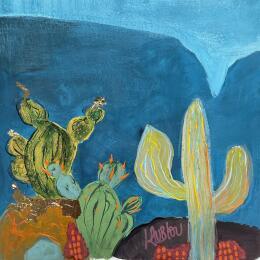 Painting Dialogue entre cactus by Lau Blou | Painting Abstract Acrylic, Gluing