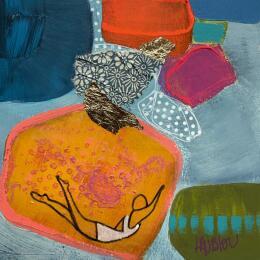 Painting Dans sa bulle by Lau Blou | Painting Abstract Acrylic, Gluing