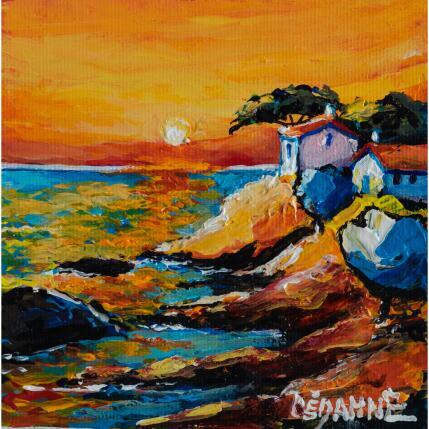 Peinture Coucher de soleil sur la côte par Cédanne | Tableau Figuratif Acrylique, Huile Marine, Paysages