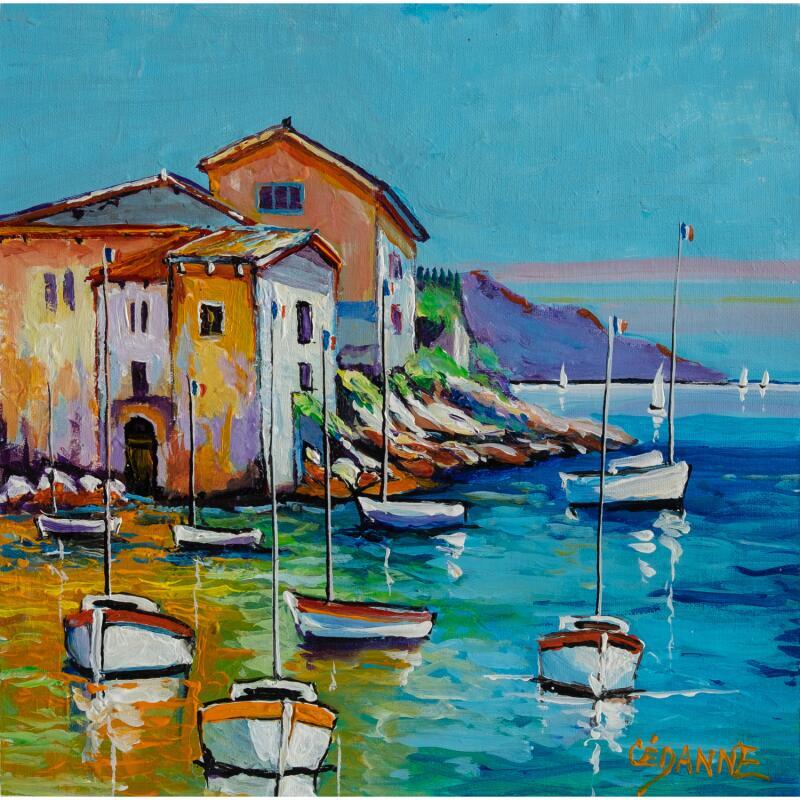 Peinture Crique près de Menton par Cédanne | Tableau Figuratif Paysages Marine Huile Acrylique