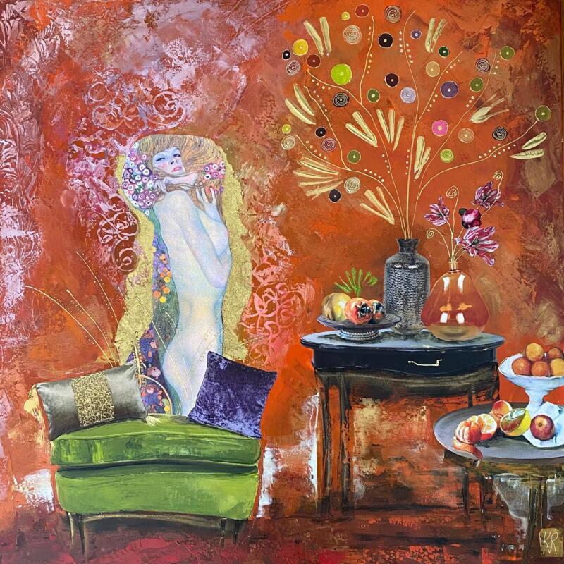 Gemälde La grâce von Romanelli Karine | Gemälde Figurativ Alltagsszenen Akt Acryl Collage Posca Pastell Blattgold Papier