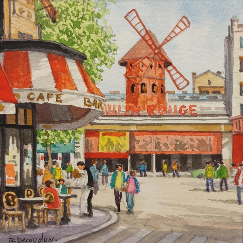 Peinture Un dîner au Moulin Rouge par Decoudun Jean charles | Tableau Figuratif Urbain Aquarelle