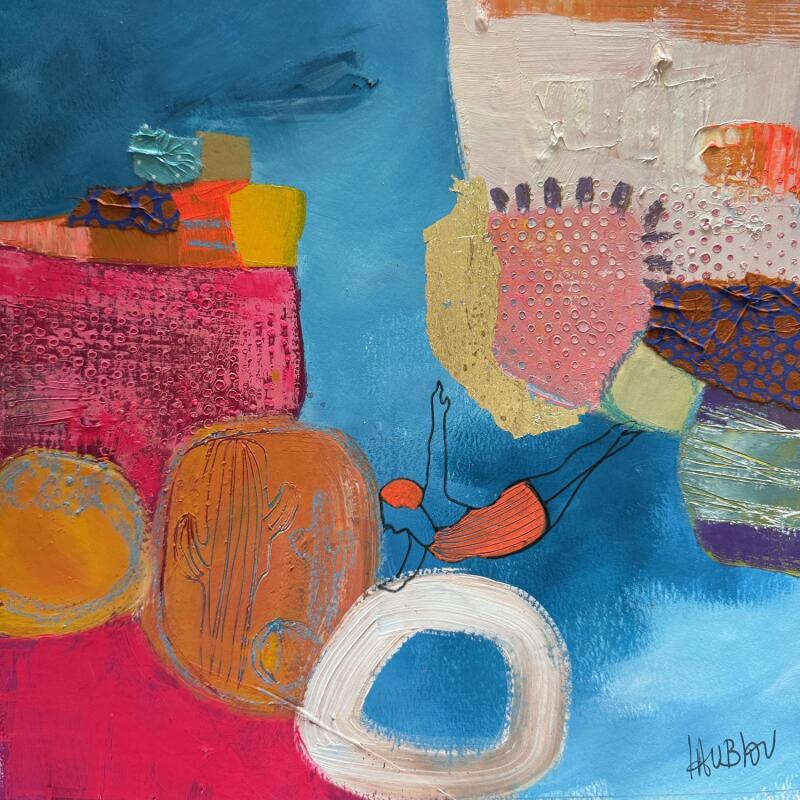Peinture La plongeuse du cercle par Lau Blou | Tableau Abstrait Acrylique Collage