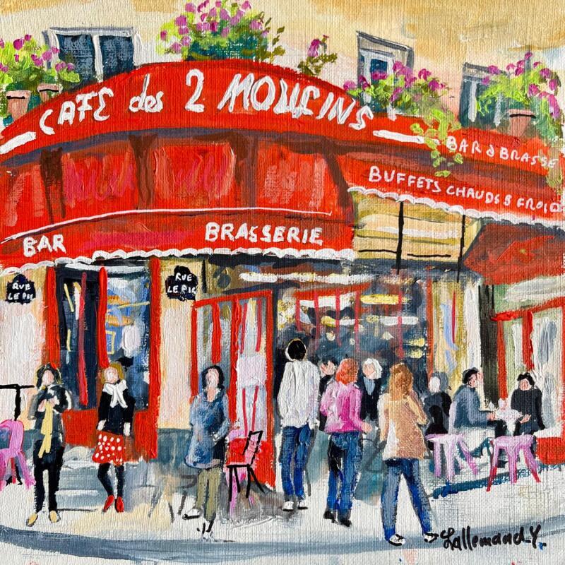 Peinture Café des 2 moulins par Lallemand Yves | Tableau Figuratif Urbain Acrylique
