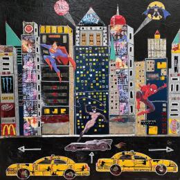 Peinture Comics Street par Lovisa | Tableau Pop-art Acrylique, Bois, Collage, Métal, Posca, Upcycling Icones Pop, Urbain