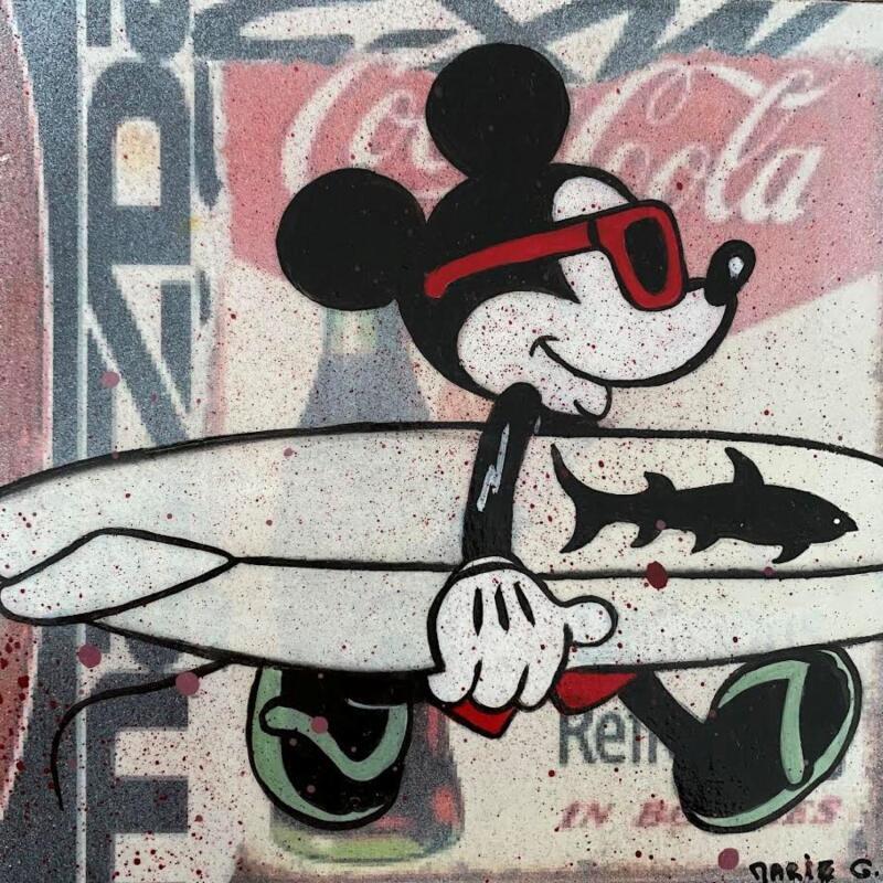 Painting F1 Mickey surf by Marie G.  | Painting Pop-art Pop icons Wood Acrylic Gluing