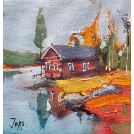 Painting Petit chalet en bord de lac by Joro | Painting Figurative Oil Urban