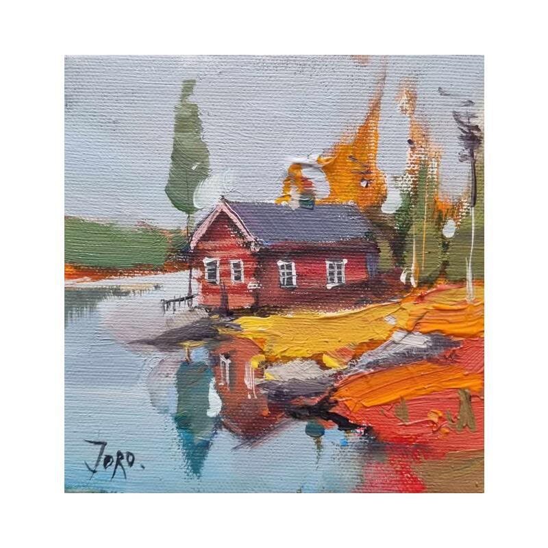 Painting Petit chalet en bord de lac  by Joro | Painting Figurative Urban Oil