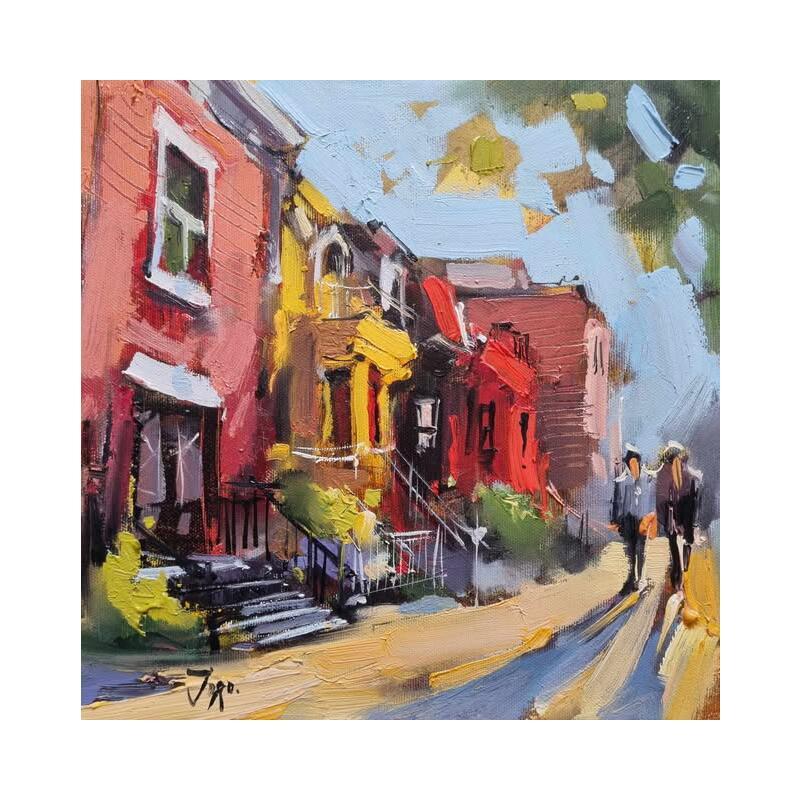 Painting Promenade dans le quartier  by Joro | Painting Figurative Urban Oil