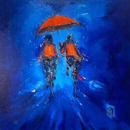 Painting Sous une petite pluie by Raffin Christian | Painting Figurative Oil Life style