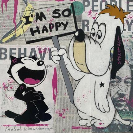 Peinture F4  so happy par Marie G.  | Tableau Pop-art Acrylique, Bois, Collage Icones Pop