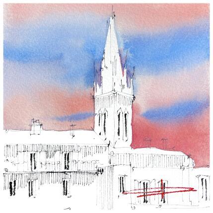 Painting Montpellier au lavis leger by Bailly Kévin  | Painting Figurative Ink, Watercolor Architecture, Urban