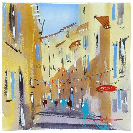 Peinture Balcon sur l'amour , facade sur l'ete par Bailly Kévin  | Tableau Figuratif Aquarelle, Encre Architecture, Urbain