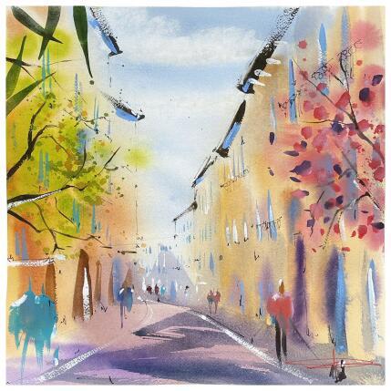 Gemälde Fleur Prada dasn la vielle ville de Montpellier von Bailly Kévin  | Gemälde Figurativ Aquarell, Tinte Architektur, Urban