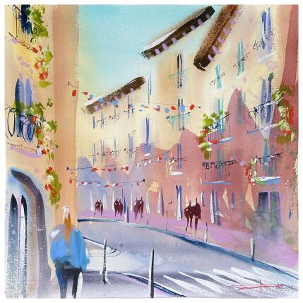 Peinture Ruelle au parfum d'amour par Bailly Kévin | Tableau Figuratif Aquarelle, Encre Architecture, Urbain
