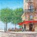 Peinture Un café au coeur de l'île Saint Louis par Dessapt Elika | Tableau Impressionnisme Acrylique Sable