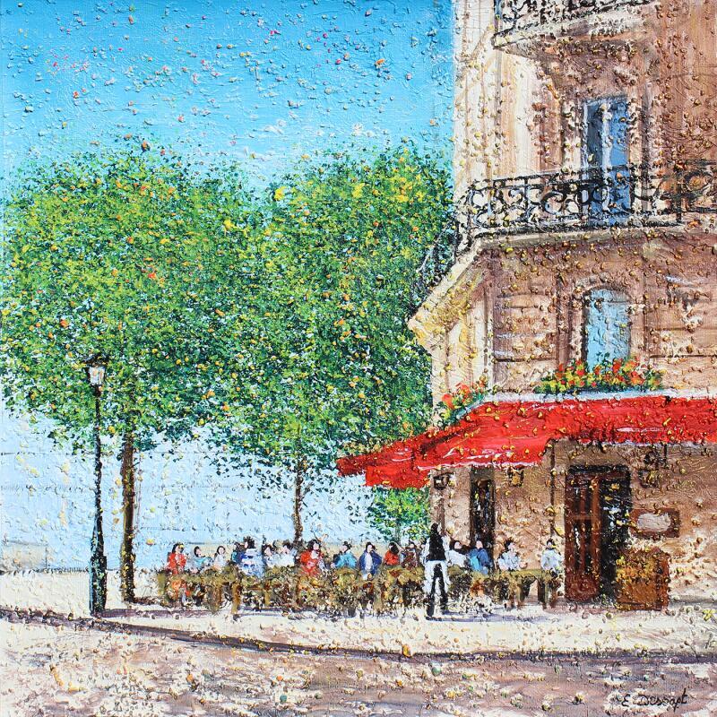 Peinture Un café au coeur de l'île Saint Louis par Dessapt Elika | Tableau Impressionnisme Acrylique Sable