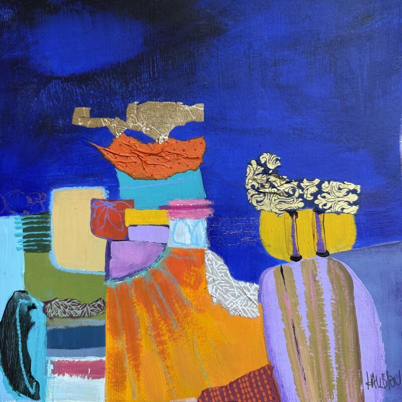 Painting Reine et son soleil by Lau Blou | Painting Abstract Cardboard Acrylic Gluing