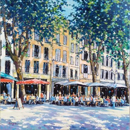 Gemälde LES TERRASSES PLACE DE L'HOTEL DE VILLE A AIX EN PROVENCE von Euger | Gemälde Figurativ Öl Alltagsszenen, Gesellschaft, Urban