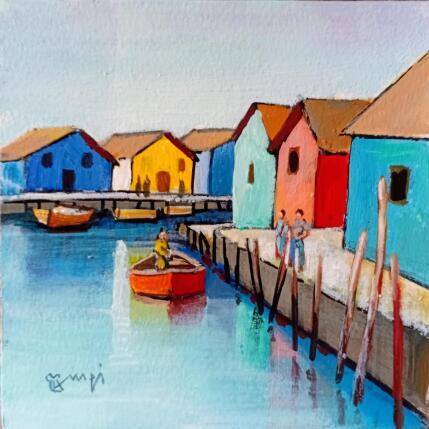 Painting LES CABANES D'OLERON by Burgi Roger | Painting Figurative Acrylic Landscapes, Life style, Marine